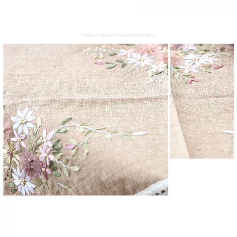Generic Printed Stamped Cross Stitch Tablecloth Kit for Embroidery, White, Linen, 90x90cm