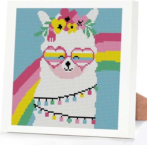 Lzyueyuan Alpaca Cross Stitch Kits for Beginners, Stamped Cross Stitch for Adults with Framed,Crafts for Girls 8-12 Embroidery Kit,11CT Cross-Stitch Arts and Crafts for Adults 8.7inX8.7in - color: Cross Stitch-1222-9