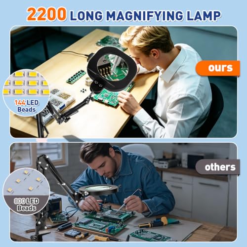 HITTI 2200 Lumens 15X Magnifying Glass with Light and Clamp, 5-Inch Glass - size: 15X 5Inch Large Glass