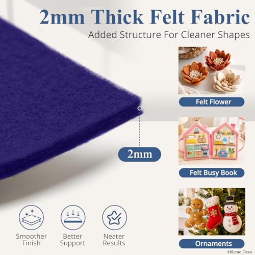 12" x 12" Felt Sheets for Crafts, 2mm Stiff Felt Fabric (12 Pcs), Navy Blue - color: Navy Blue
