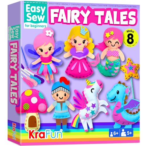 KRAFUN Fairy Tales Sewing Kit for Kids Ages 5-10 | 8 Projects - color: Fairy Tales