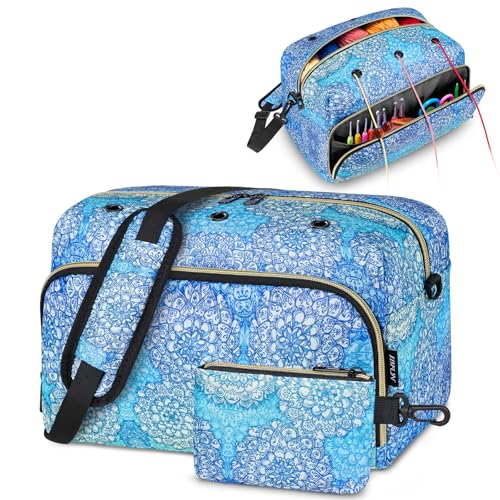 IBFUN Crochet Yarn Knitting Bag Organizer for Knit Accessories Hooks - color: L-Glacier Blue, size: Large