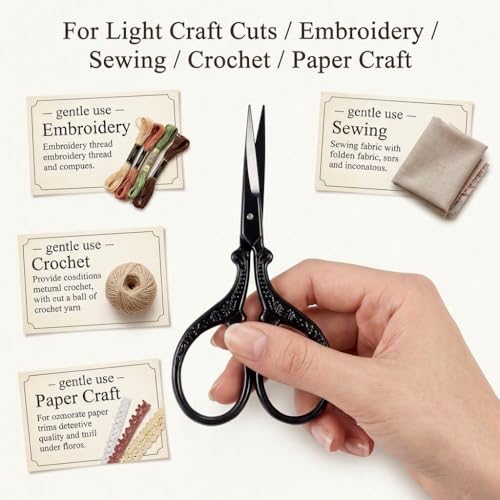BIHRTC 3.6 Inch Embroidery Black Sharp Tip Stainless Steel Scissors Small - color: Black