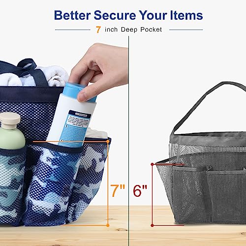 Mesh Shower Caddy Portable - 8 Pockets, S-Hook, Shower Bag for Dorm Camping - color: Dark Blue Camouflage, size: L (Classic Dorm Caddy)