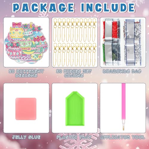 Tondiamo 20 Pcs Christmas Diamond Painting Keychain Kits 5D DIY Diamond Art Pendants Double Sided Hanging Key Chains for Christmas Party Decoration DIY(Macaron) - style: Macaron