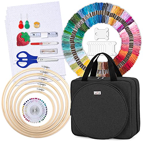 LoDrid Embroidery Kit, Embroidery Project Bag with Embroidery Kit, Black - color: Black