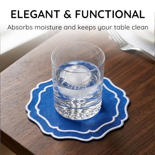 Linen Coasters for Drinks, Set of 6, 6 inch, Royal Blue - color: 1251 - Royal Blue, size: 6 inches