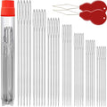 JollMono 35PCS Stainless Steel Large Eye Hand Sewing Needles, 7 Sizes with Threaders for Leather Embroidery Crafts - color: 35 pack