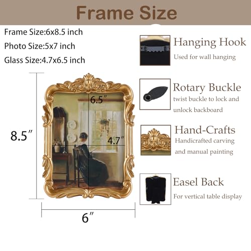 Vintage Picure Frames 5x7 Antique Victorian Gold Bronze Picture Frames for Tabletop and Wall Mount Ornate Retro Home Decor Gallery Wall Art (5x7 inch) - color: Golden Bronze, size: 5x7