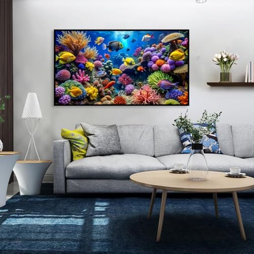 BOHADIY 5D Fish Diamond Art Kits for Adults, DIY Large Size Marine Life Diamond Painting Full Round Drill Crystal Art - Craft Cross Stitch Embroidery for Home Wall & Office Decor 27.5 X 15.7inch