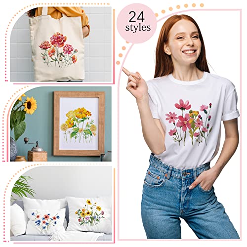 Kisston 24 Sheets Wildflower Iron on Patches for Clothing