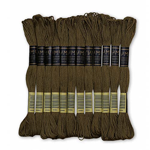 Pack of 12 Premium Embroidery Thread | 100% Egyptian Cotton Premium Skeins | Cross Stitch Embroidery Floss | Oeko TEX Certified Stranded Cotton | (Dark Olive Green 889) - color: Dark Olive Green 889
