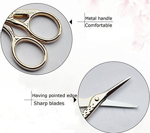 BIHRTC 3.6" Gold Stork Stainless Steel Small Sewing Shears for DIY Craft