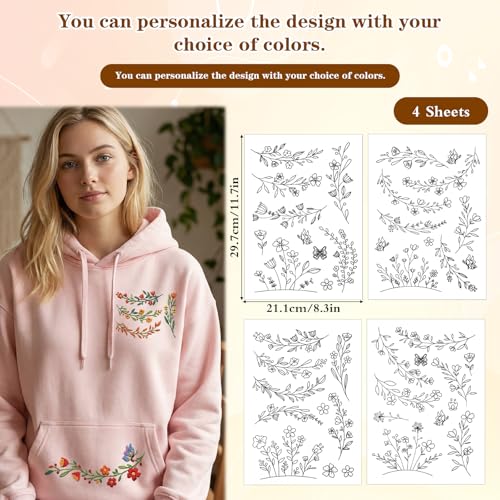 29pcs Floral Water Soluble Embroidery Patterns, Iron on Embroidery Patterns (11.7x8.3")