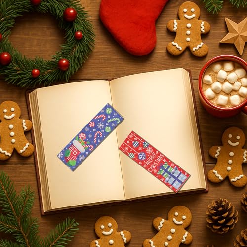 FREEBLOSS 6 Set Christmas Cross Stitch Bookmark Kits Snowman Santa Claus Stamped Cross Stitch Kit DIY Bookmark Craft Kit with Instructions for Beginners, 20x6cm/8x2.4inch - style: Casual