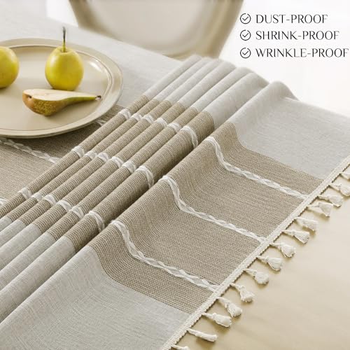 Softalker Fall Linen Rectangle Tablecloth with Tassel, 55 x 120 Inch - color: Coffee Lines, size: 55" x 120" (Rectangular)