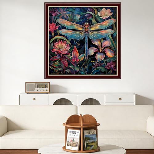 Findvoor Counted Cross Stitch Kits for Adults Full Range of Cross Stitching Embroidery Unprinted Pattern for Beginners, 11CT Needlepoint Cross-Stitch Patterns Embroidery Kits-Dragonfly 18×18 inch - color: ColourSet03