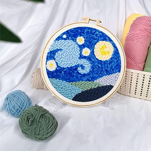 Allazone Punch Needle Starter Kit, Pattern & Fabric Embroidery, Adjustable Embroidery Pen for Adults & Kids Beginners (Mondlicht & See) - color: Mondlicht & See