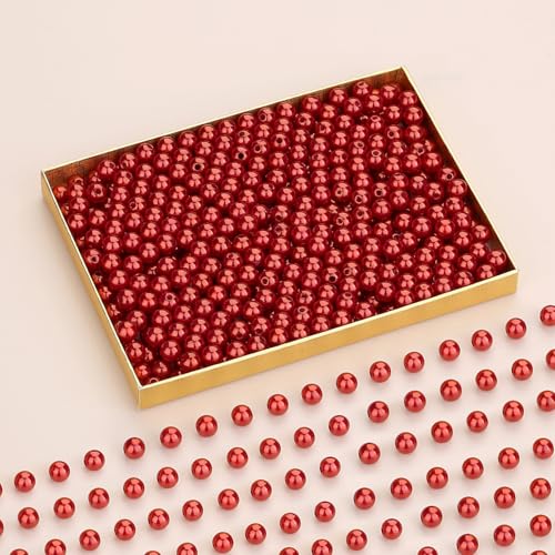DUQGUHO Red Pearl Beads for Crafts 8mm Red Pearl Beads with Hole - color: Red, size: 8mm