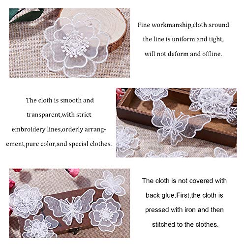 NBEADS 10 Pcs White Mix Style Embroidery Lace Flower Patches Appliques DIY Sewing Craft for Decoration, Sew On Patches for Repairing and Decorating Clothing, Bags - color: White 10pcs