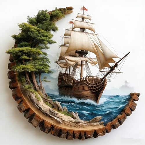 KYOQFVN Sailboat Stamped Cross Stitch Kits, Ocean Sail Boat Needlepoint Counted Cross Stitch Kits for Beginners Adults, Patterns Dimensions Needlecrafts Embroidery Kits Arts and Crafts 14×14 Inch - color: SZXCHUAN-US