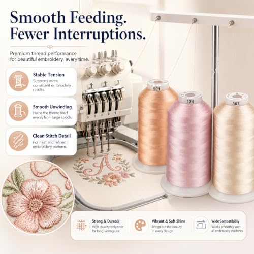 Simthread - 33 Selections - Various Assorted Color Packs of Polyester Embroidery Machine Thread Huge Spool 5500Y for All Purpose Sewing Embroidery Machines - Skin Tone Color - color: 3 Skin Colors