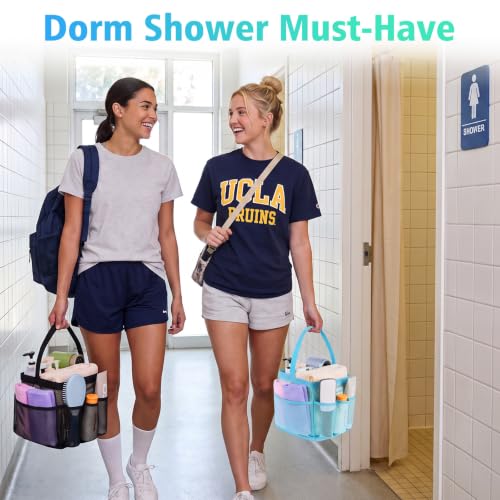 EUDELE 2 Pack Mesh Shower Caddy Portable for College Dorm Room Essentials, Shower Caddy Dorm with 9-Pocket Large Capacity,Shower Bag for Beach,Swimming,Gym All Black+All Ice Blue - color: All Black+All Ice Blue