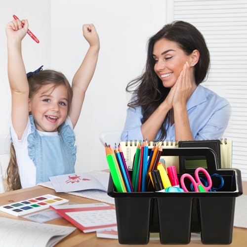 WILLBOND 12 Pcs Classroom Storage Caddies Stackable Utility Caddies with 4 Compartment Plastic Caddy with Handle Portable Storage Bins Organizers for Kids Schools Art Craft Supplies - color: Black