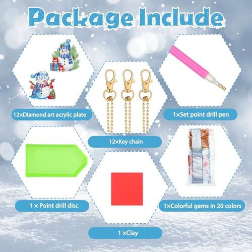 Ferraycle 12 Pcs Snowman Diamond Art Christmas Ornaments Kit, Blue - color: Blue
