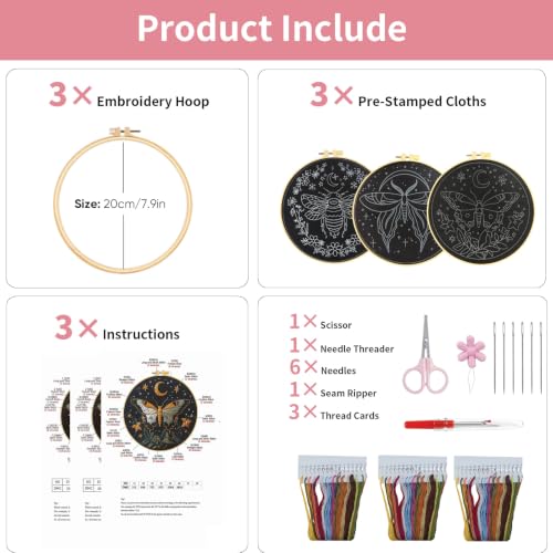 LYMIGER 3 Packs Embroidery Kit for Adults, Embroidery for Beginners (Bee-1) - color: Bee-1