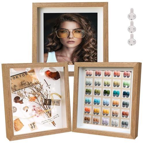 8x8 Shadow Box Frame Original wood Shadow Box Display Case 3 Pack Picture Frames Glass Surface Internal Depth 0.6 inch for Wall Or Tabletop - color: Dark Wood, size: 8x8 inch
