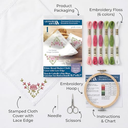 Embroidery Patterns Bread Basket Cloth 15.7X15.7 Pink Tea Towels Stamp