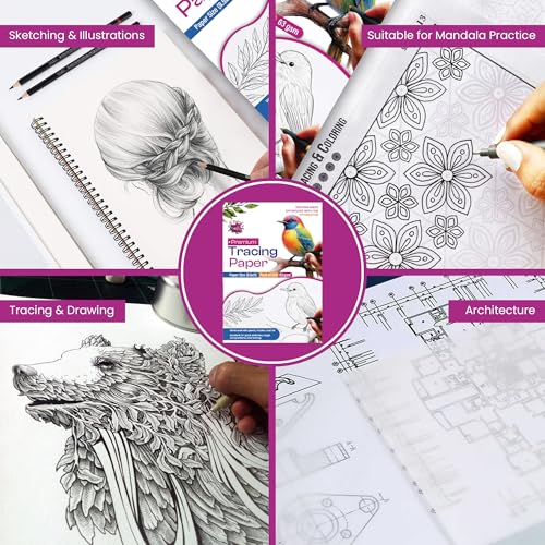 Tracing Paper 8.5x11 Inch - 500 Sheets 41lb/63gsm Transparent Trace Paper for Sketching, Preliminary Drawing, Drafting & Art Projects - Premium Translucent Tracing Paper for Pencil, Marker and Ink - size: 8.5" x 11" (500 Sheet)