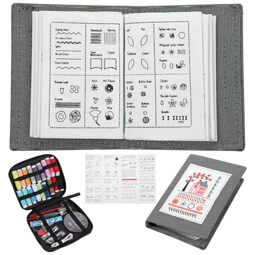 Kegeeei 1 Set Portable Embroidery Stitch Book Kit, Embroidery Sampler Practice Book with Complete Sewing Set, All-Scenario Stitch Guide & Tutorials for Beginners & Craft Lovers