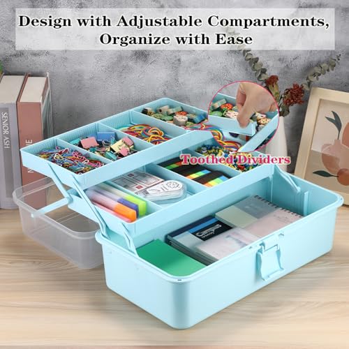 Tackle Box, 16-Inch Extra Large Art Storage Box with 3-Layer Folding Trays - color: Blue