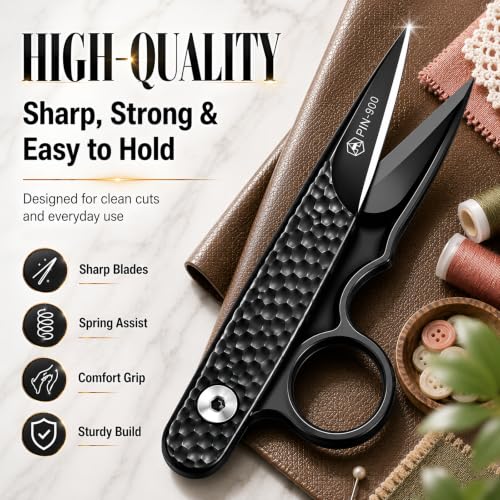 Premium Sewing Scissors, Sharp Precision Thread Snips with Stainless Steel Blades, Upgrade Small Craft Scissors with Black Hammered Handle for Embroidery, Quilting, Fabric, Leather & DIY Projects - color: Black, size: 4.6 Inch