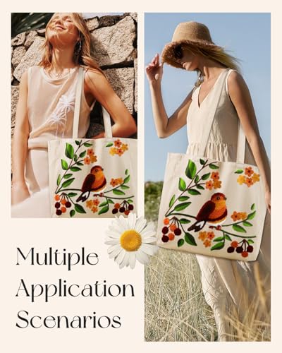 Miss Adola Lightweight Embroidery Canvas Tote Bag - color: Tree Bird