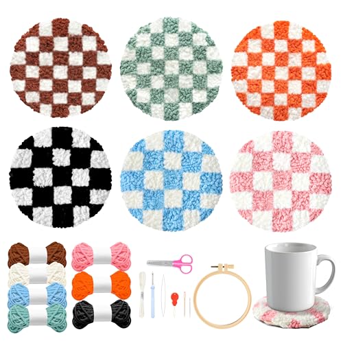 WATINC Punch Needle Coaster Kit - DIY Craft for Beginners, Checkerboard - color: Checkerboard