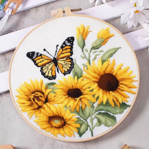 DIY Cross Stitch Kits Sunflower and Butterfly 20x20cm-1
