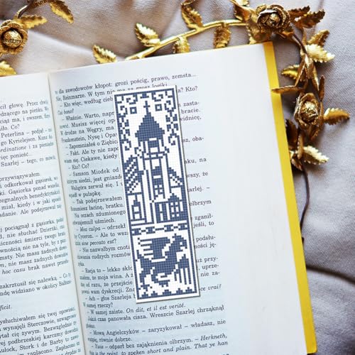 FREEBLOSS 6 Set Monochrome City Stamped Cross Stitch Bookmark Kits Cross Stitch Kit Embroidery Bookmarks Kit for Beginners with Backing Felt Embroidery Floss DIY Bookmark Kit for Book Lovers 8x2.4''