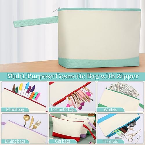 Silkfly 15 Pcs Cotton Canvas Makeup Bags Cosmetic Zipper Bags 10.2 x 5.5 x 2'' Blank DIY Pouch Bulk Pencil Case with Bottom Travel Toiletry Pouch for Women Craft Decor Gift (Novel Colors) - color: Novel Colors