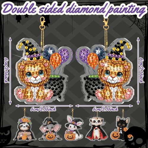 WILLBOND 30 Pcs Halloween Animal Diamond Art Painting Keychain Ornaments - color: Halloween Animal