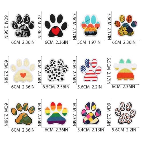 12pcs Paw Iron/Sew on Patches, Cute Animal Paw Embroidered Applique, Fashion Decoration for Clothes, Hat, Bag, Dress, Shirt, Jeans - color: 12pcs Paw