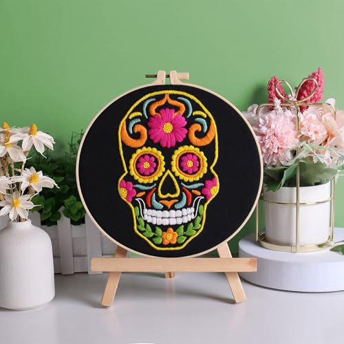 Louise Maelys 3 Set Halloween Skull Embroidery Kit for Beginners - color: skull flower