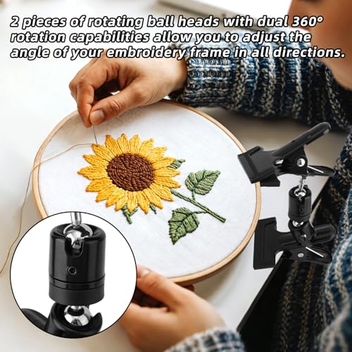 Embroidery Hoop Stand, Embroidery Hoop Holder Clip 360°Rotated Adjustable Table Clamp Cross Stitch Stand Clip Hands-Free Needlepoint Support for Needlework Handicrafts Supplies