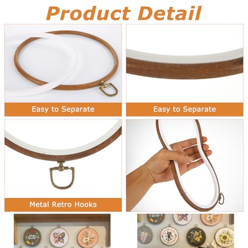 MUXHEL 10PCS 8 Inch Embroidery Hoops, Imitated Wood Plastic Cross Stitch Hoop, Round Embroidery Frame for Hanging Arts Decoration
