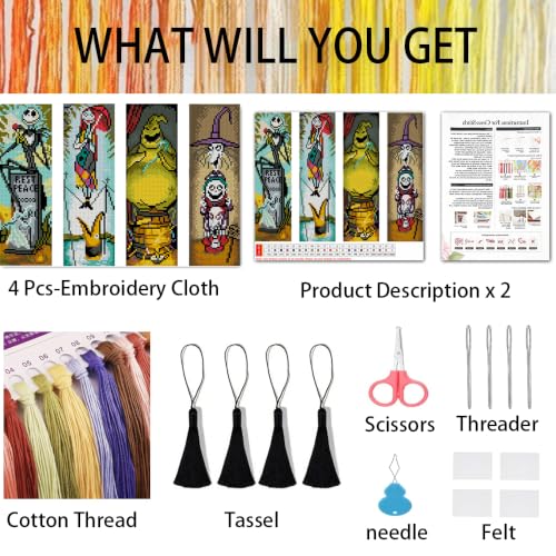 4 Pack The Nightmare Before Christmas Cross Stitch Bookmark Kits for Adults - color: Halloween Cross-Stitch Bookmark - 1