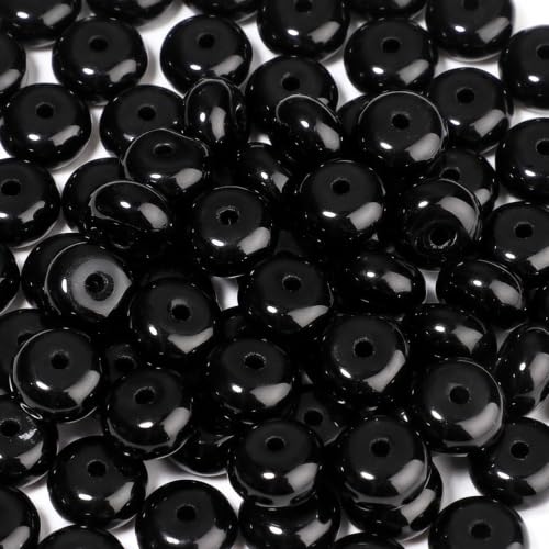 5x8mm 100Pcs Natural Black Glass Rondelle Beads for Jewelry Making Loose Spacer Abacus Disk Beads Gemstone for Bracelets Necklace DIY Crafts - color: Black Glass