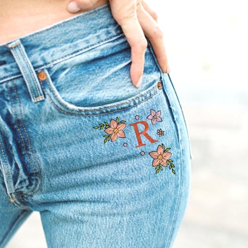 ORIGACH 4 Sheets Water Soluble Embroidery Patterns Stabilizers - Pre-Printed Letter & Flowers Designs - Stick & Stitch Embroidery Paper for Hand Sewing Lovers - color: Letter & Flowers