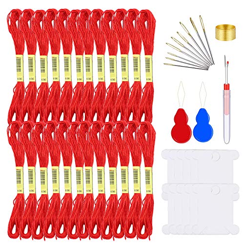 Embroidery Floss Kit-24 Skeins Premium Cross Stitch Thread for Knitting, Embroidery Stitching and Cross Stitch Project - color: Red
